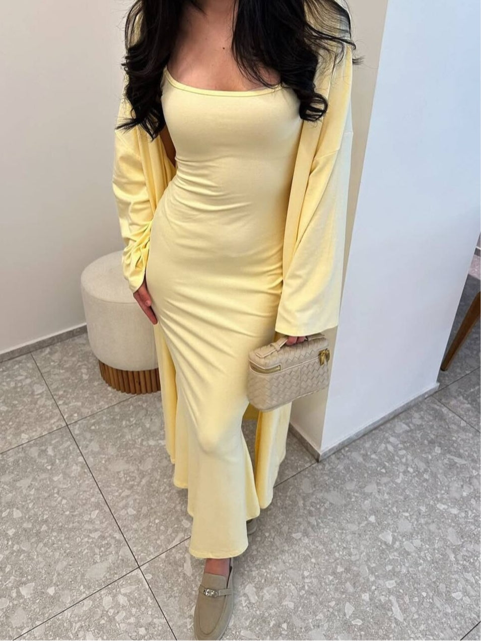 Elegant Sleeveless Suspender Hip Dress with Long Cardigan Set - Casual & Celebrity Style