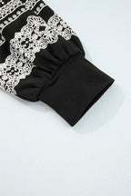 Black Contrast Print Striped Raglan Long Sleeve Loose Top