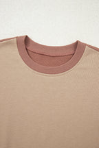 Khaki Color Block Long Sleeve Crop Top Drawstring Pant Set