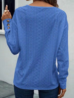 Eyelet V-Neck Long Sleeve T-Shirt