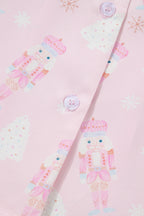 Festive Pink Nutcracker Long Sleeve Pajama Set with Bow Tie Detail