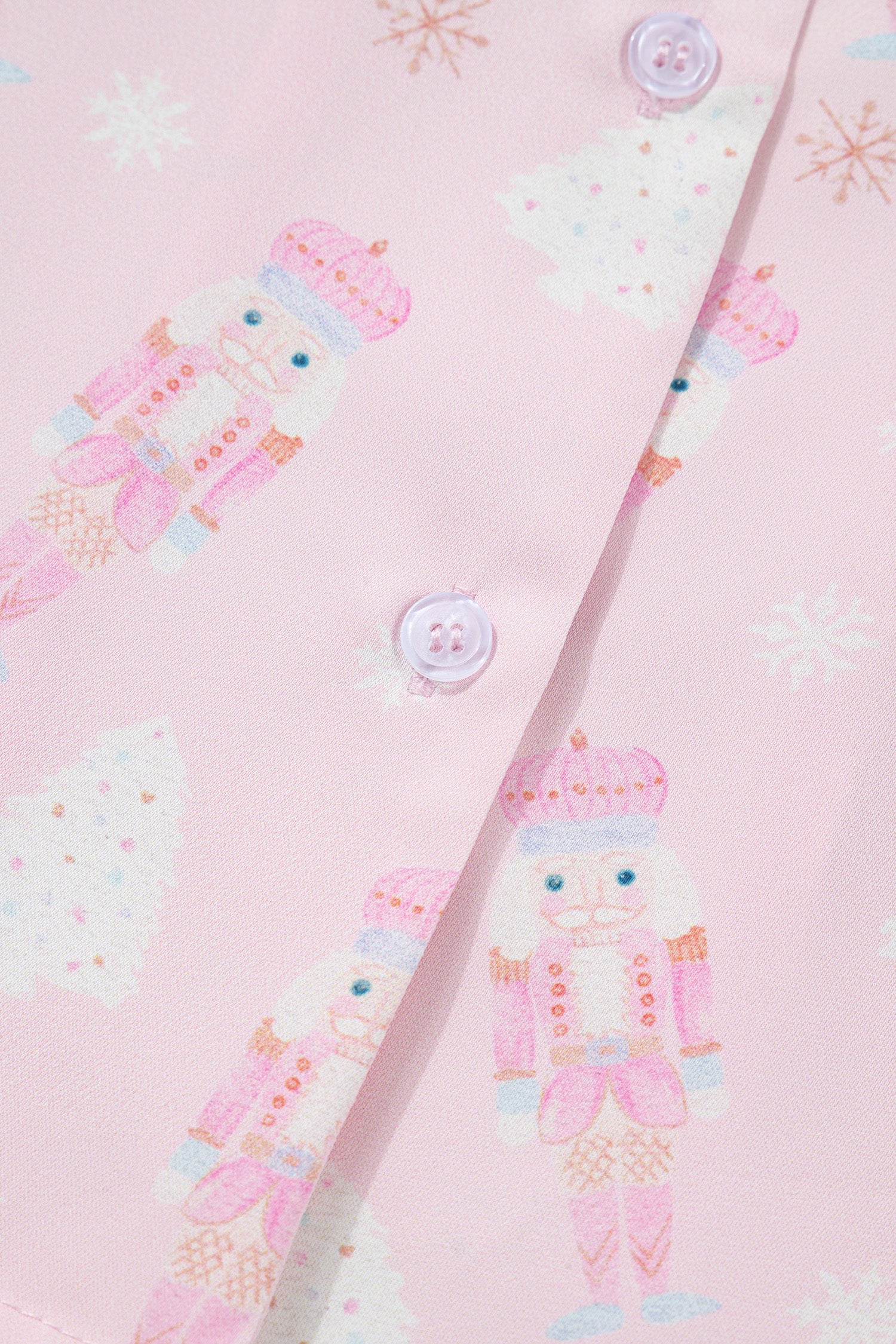 Festive Pink Nutcracker Long Sleeve Pajama Set with Bow Tie Detail