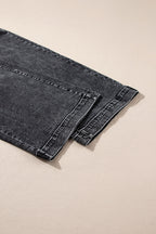 Black Chic Patch Pocket Straight Leg Loose Jeans