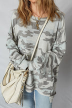 Multicolour Retro Camouflage Print Exposed Seam Patchwork Drop Shoulder Sweatshirt