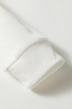 White Rounded Hem Waffle Long Sleeve Top