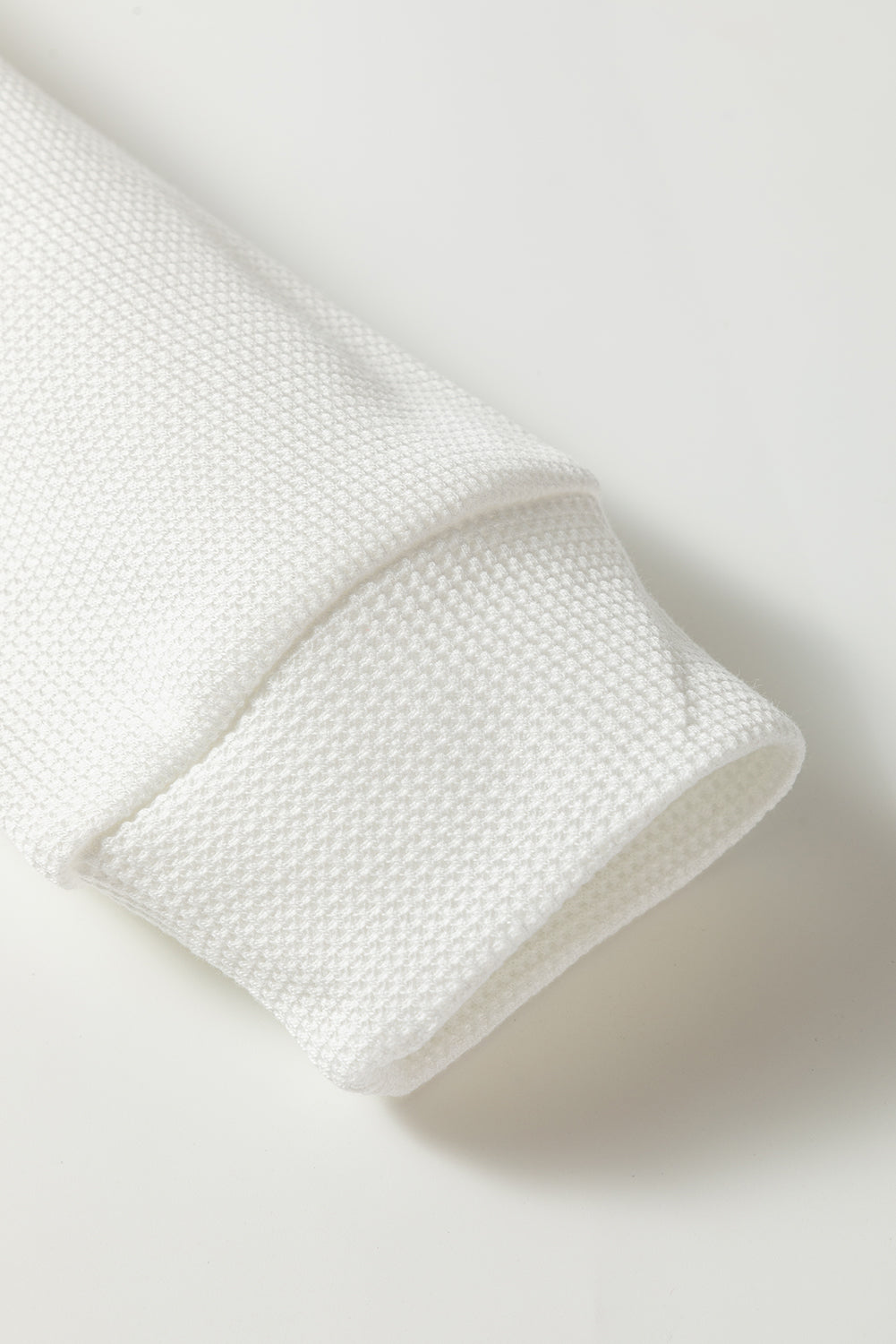 White Rounded Hem Waffle Long Sleeve Top