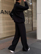 Chic Solid Color Loose Casual Knitted Two-Piece Suit - Long Sleeve Top & Pants Set