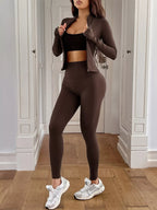 Zip Up Long Sleeve Top and Leggings Active Set