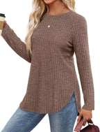 Casual Ribbed Knit Long Sleeve T-Shirt