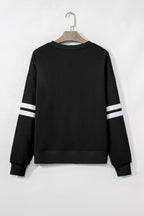 Black Varsity Striped Detail Drop Shoulder Oversized Sweatshirt