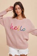 Annie Wear Hello Embroidered Raglan Sleeve Sweater