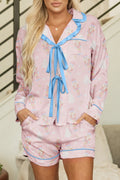 Festive Pink Nutcracker Long Sleeve Pajama Set with Bow Tie Detail