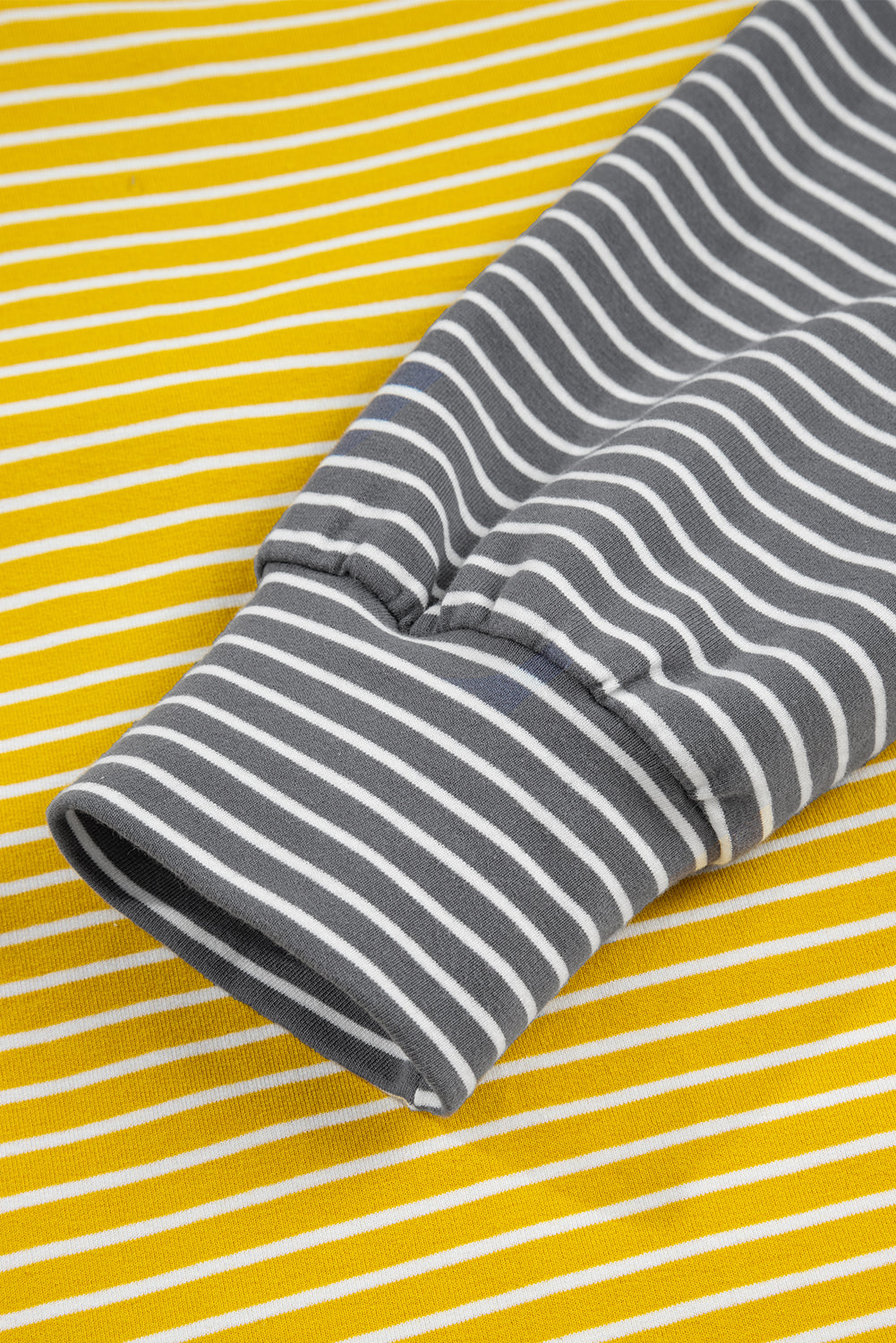 Yellow Stripe Color Block Drawstring V Neck Loose Fit Hooded Top