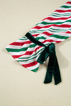 Cozy Green Stripe Contrast Velvet Ribbon Knot Pajama Set - 2-Piece Sleepwear