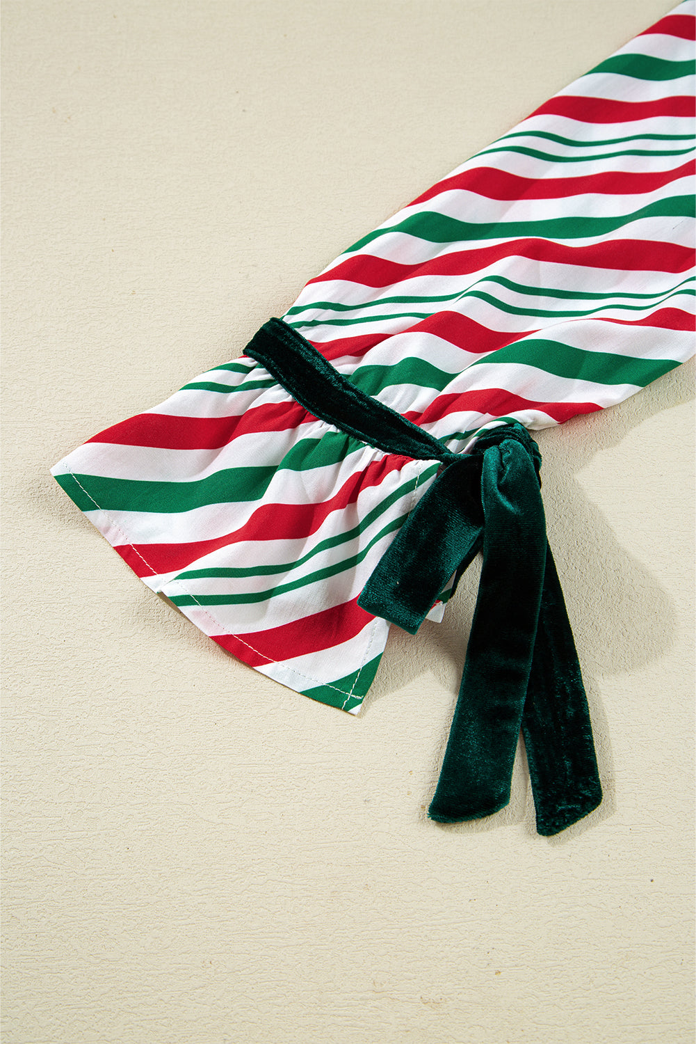 Cozy Green Stripe Contrast Velvet Ribbon Knot Pajama Set - 2-Piece Sleepwear