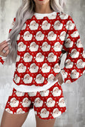 Red "Ho Ho Ho" Christmas Fashion Print 2-Piece Lounge Short Set for Women