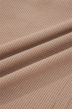 Straw Yellow Waffle Stripe Plaid Patchwork Henley Knit Top