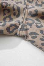 Khaki Leopard Printed Drawstring Elastic Waistband Pocketed Wide Leg Jeans