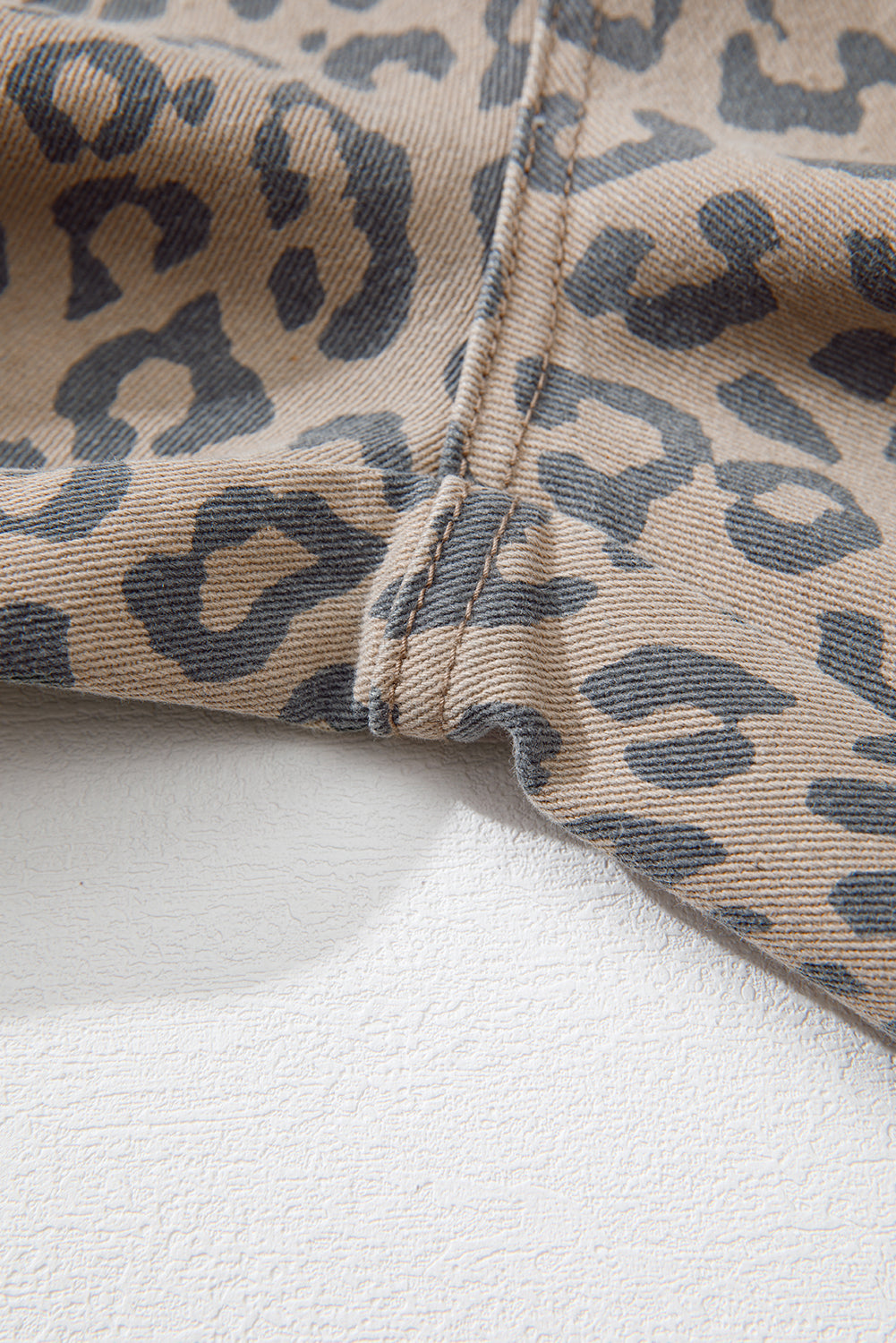 Khaki Leopard Printed Drawstring Elastic Waistband Pocketed Wide Leg Jeans