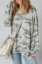 Multicolour Retro Camouflage Print Exposed Seam Patchwork Drop Shoulder Sweatshirt