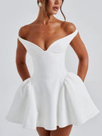 V-Neck Backless Mini Dress with Voluminous Tulle Skirt