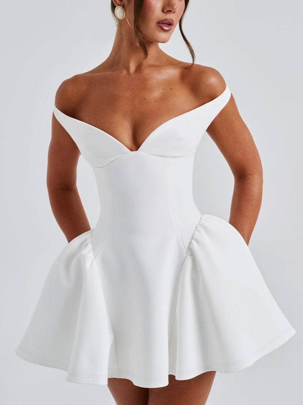 V-Neck Backless Mini Dress with Voluminous Tulle Skirt