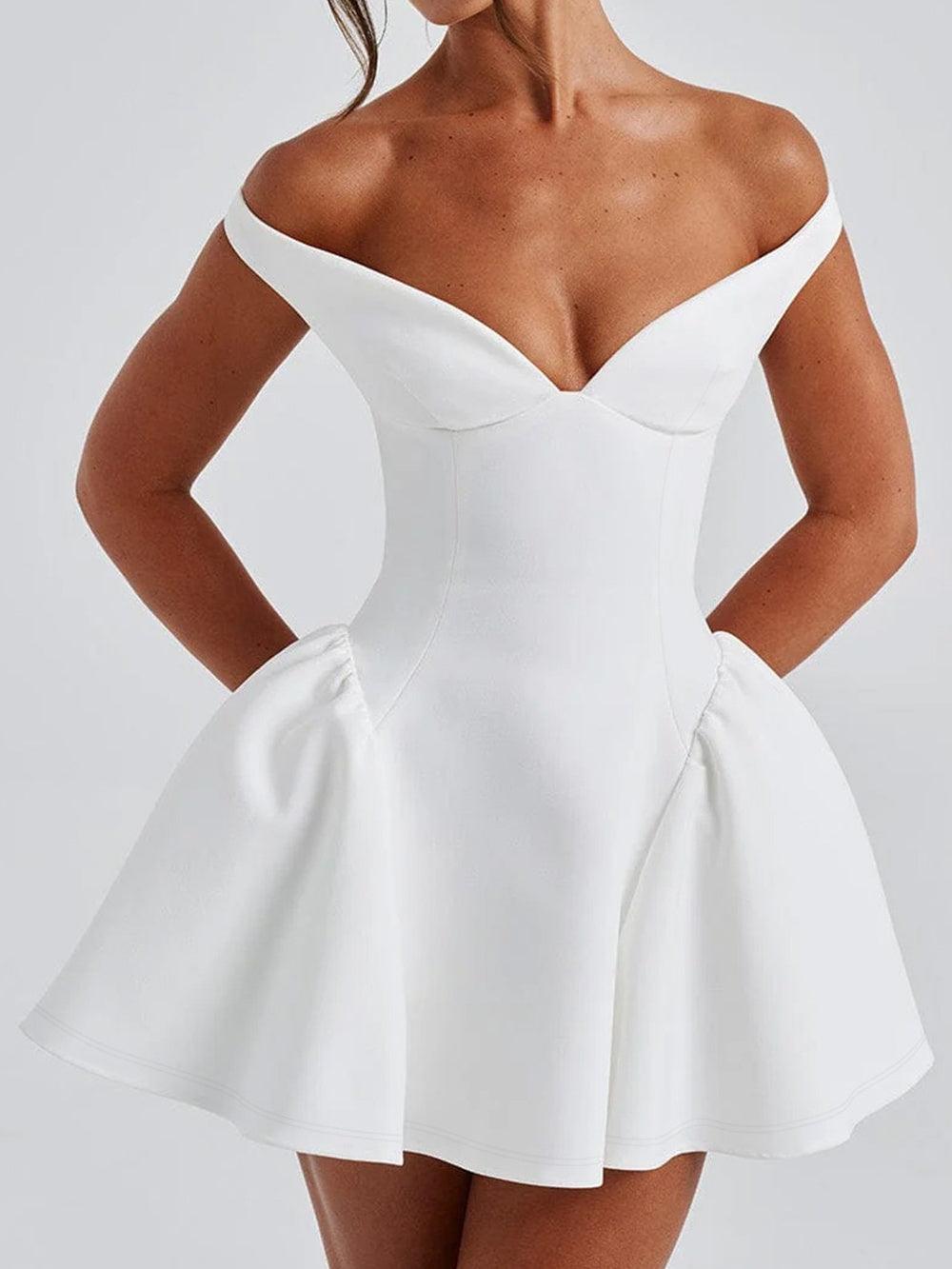 V-Neck Backless Mini Dress with Voluminous Tulle Skirt