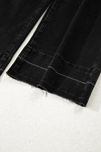 Black Raw Hem Straight Leg Loose High Waist Jeans