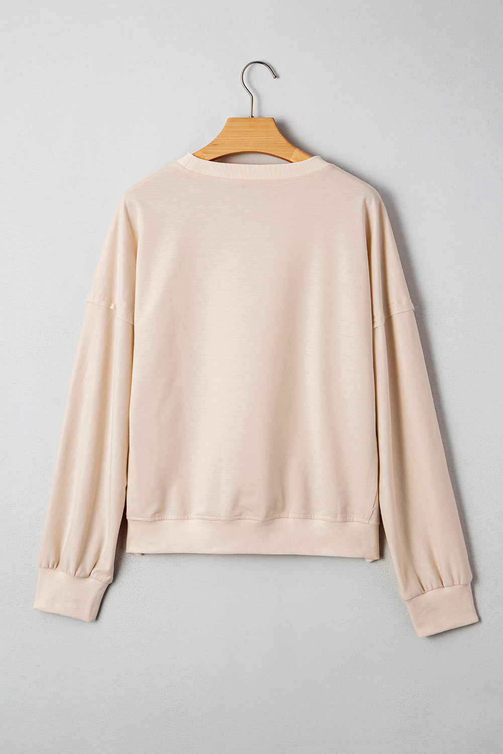 Beige Raw Edge Flower Patch Drop Shoulder Casual Top