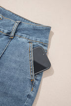 Dusk Blue 2 Button High Waist Piping Trim Bootcut Jeans