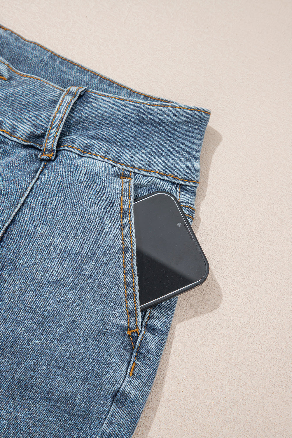 Dusk Blue 2 Button High Waist Piping Trim Bootcut Jeans