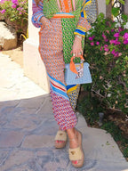 Lavechic Women's Colorful Unique Print Elastic Waist Pocketed Loose Bloomer Pants - Comfortable & Stylish Vacation Wear