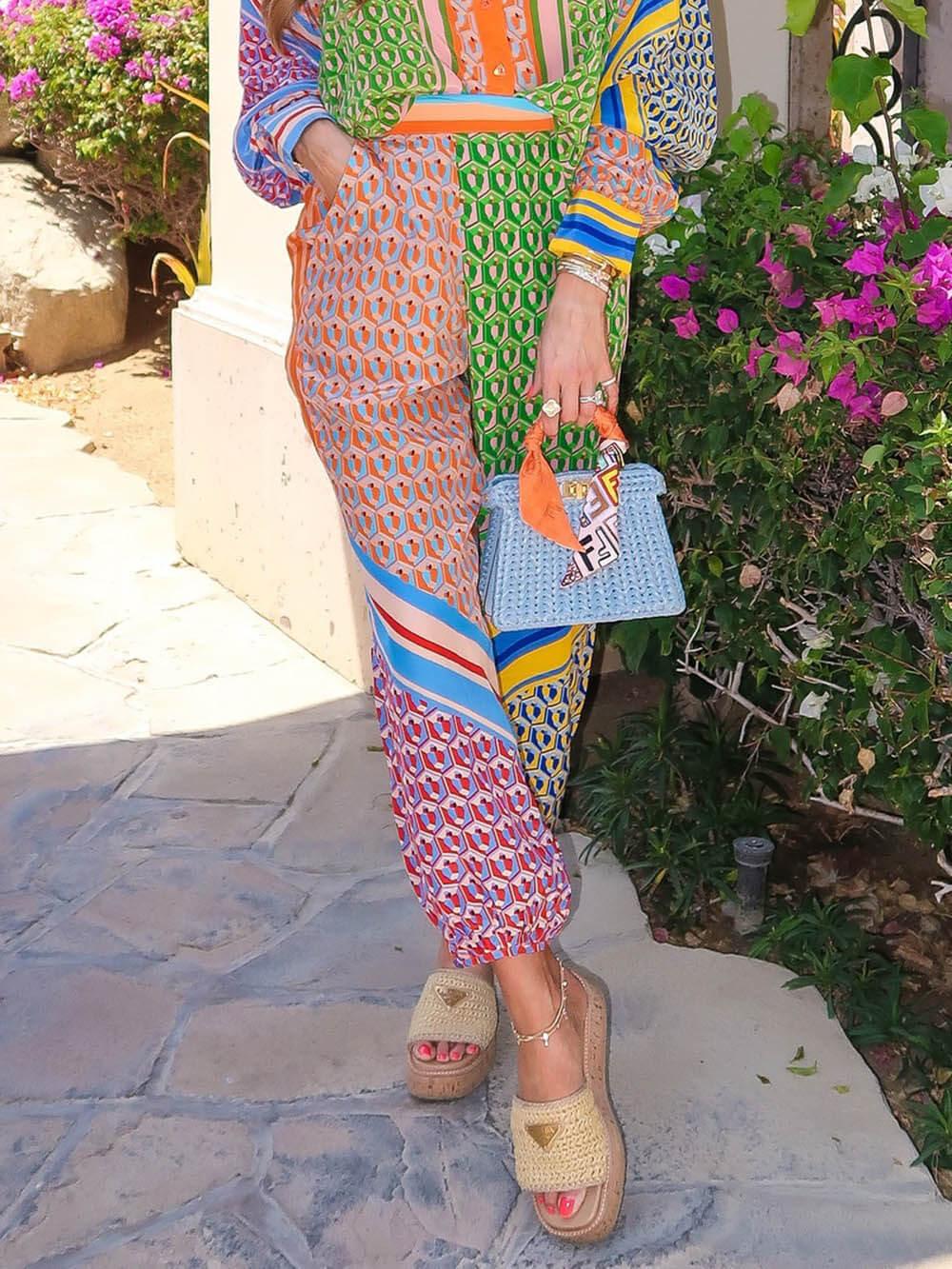 Lavechic Women's Colorful Unique Print Elastic Waist Pocketed Loose Bloomer Pants - Comfortable & Stylish Vacation Wear