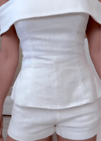 Elegant White Cotton and Linen Two-piece Suit - Cropped Top & Pants Set