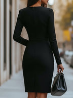 Timeless Black Wrap-Style Long-Sleeve Dress