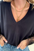 Black lace panel sweater