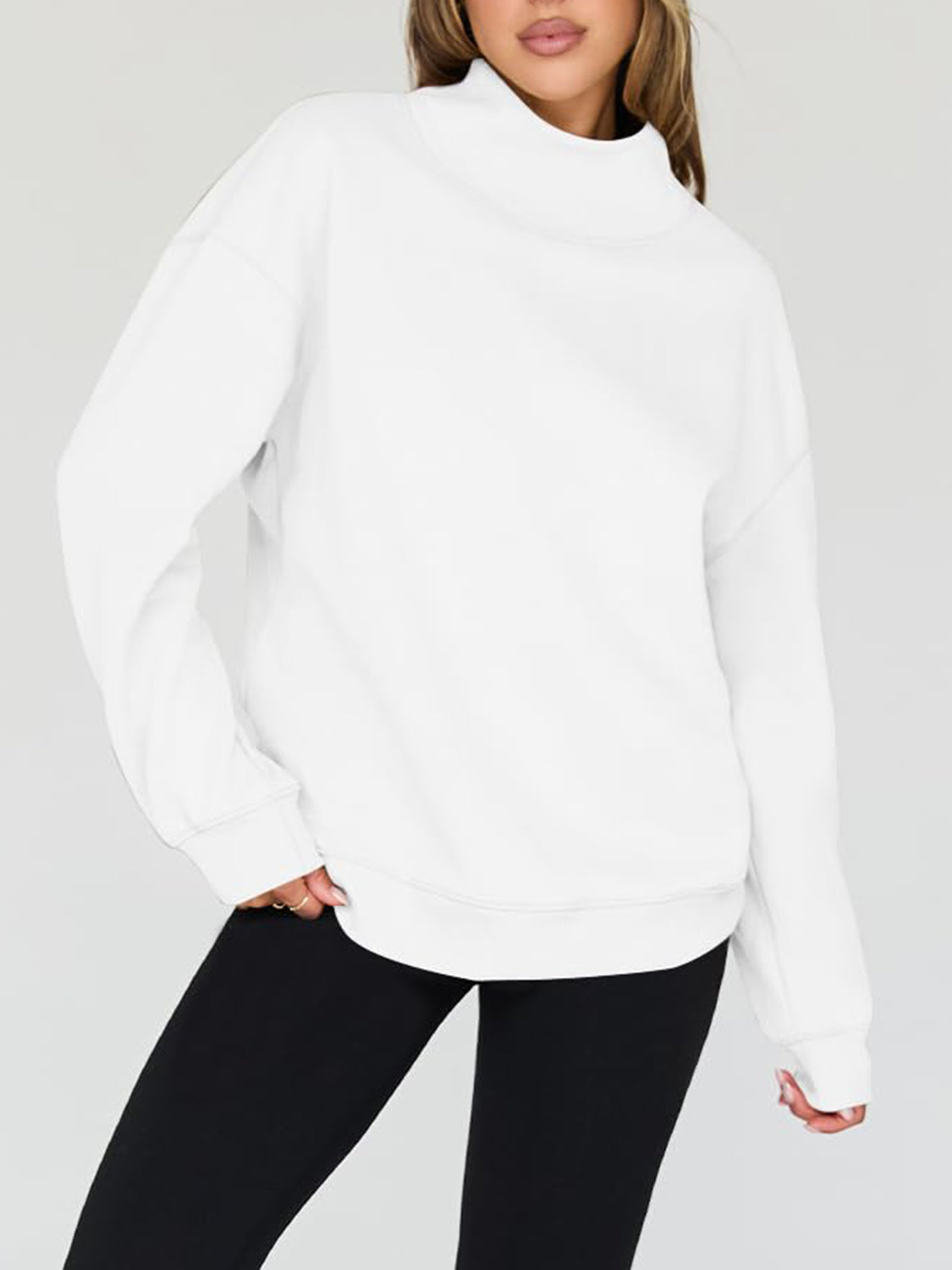 Blue Zone Planet |  Mock Neck Drop Shoulder Long Sleeve Sweatshirt