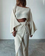 Woven Cotton and Linen Two-Piece Set with Lace-Up Detail