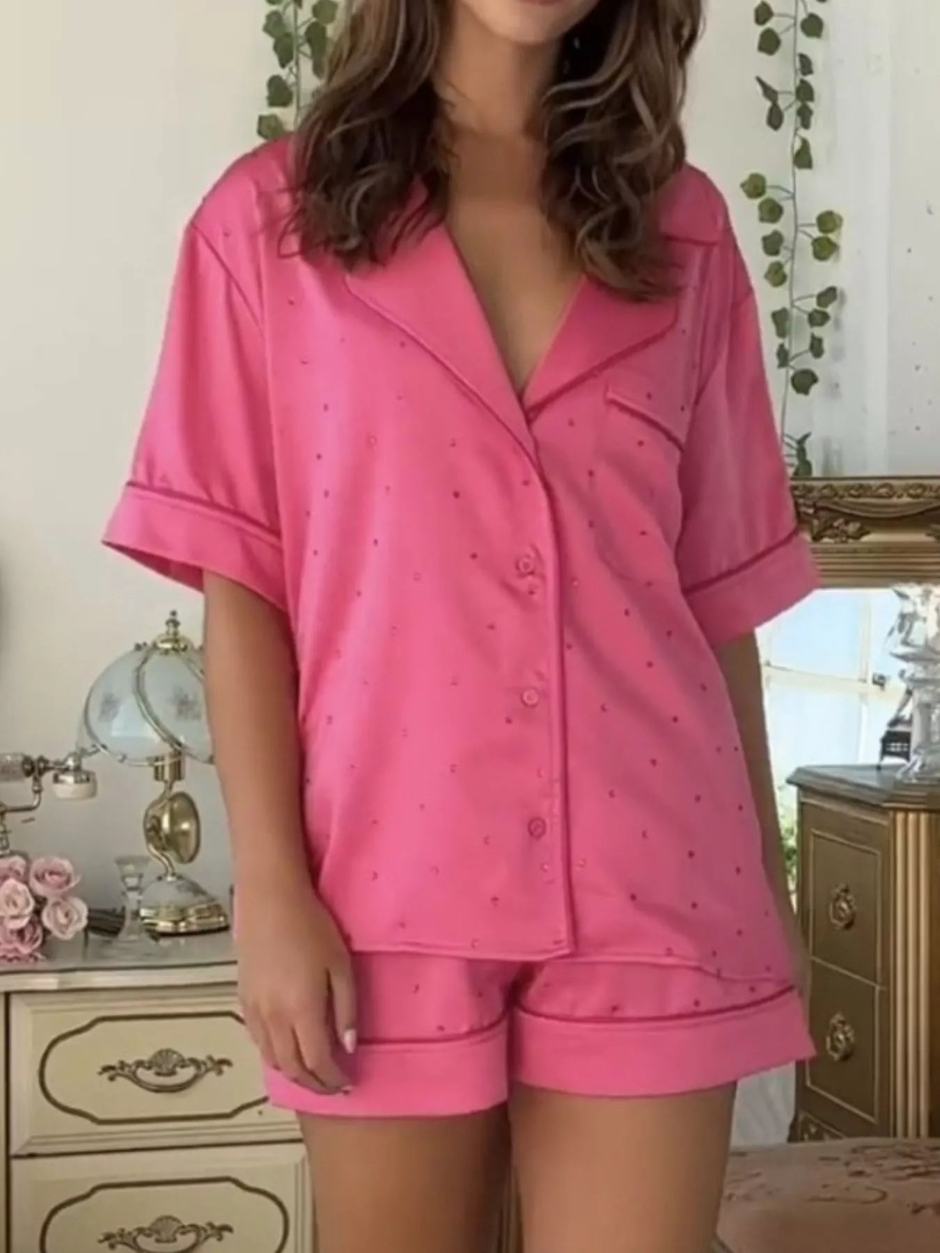 Button Up Half Sleeve Shirt and Shorts Lounge Set