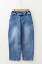 Dusk Blue Seam Detail Ankle Length Cropped Barrel Jeans