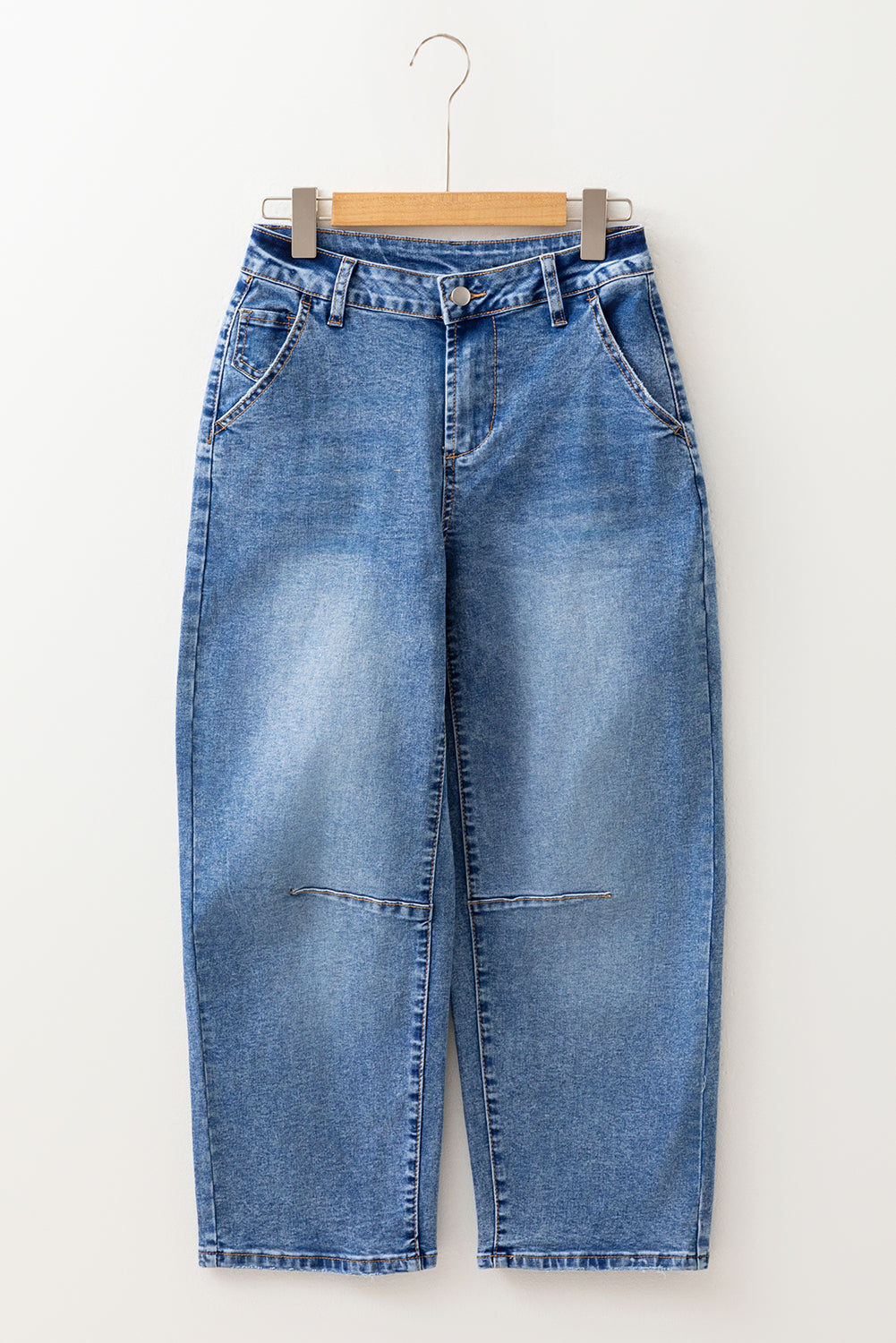 Dusk Blue Seam Detail Ankle Length Cropped Barrel Jeans