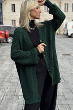 Evergreen Cable Knit Button V Neck Oversize Sweater Cardigan