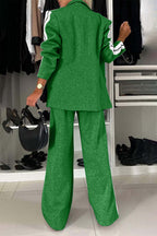 Chic Contrast Lapel Collar Buttoned Top and Pocketed Pants Two-Piece Set - 100% Polyester