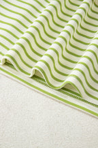 Green Stripe Collared V Neck Drop Shoulder Pullover and Skort 2pcs Outfit