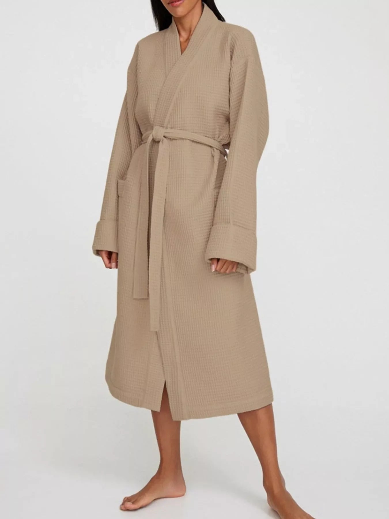 Waffle Knit Tie Waist Lounge Nightgown