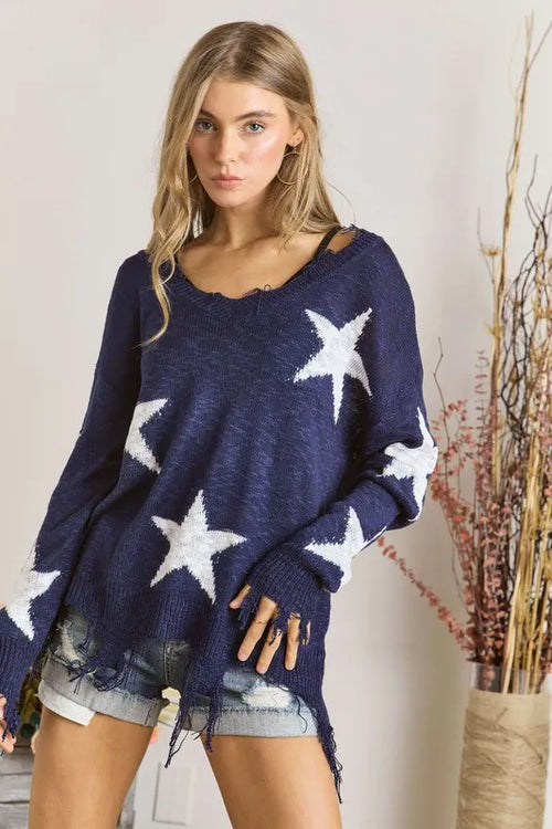 ADORA Distressed Star Sweater Top