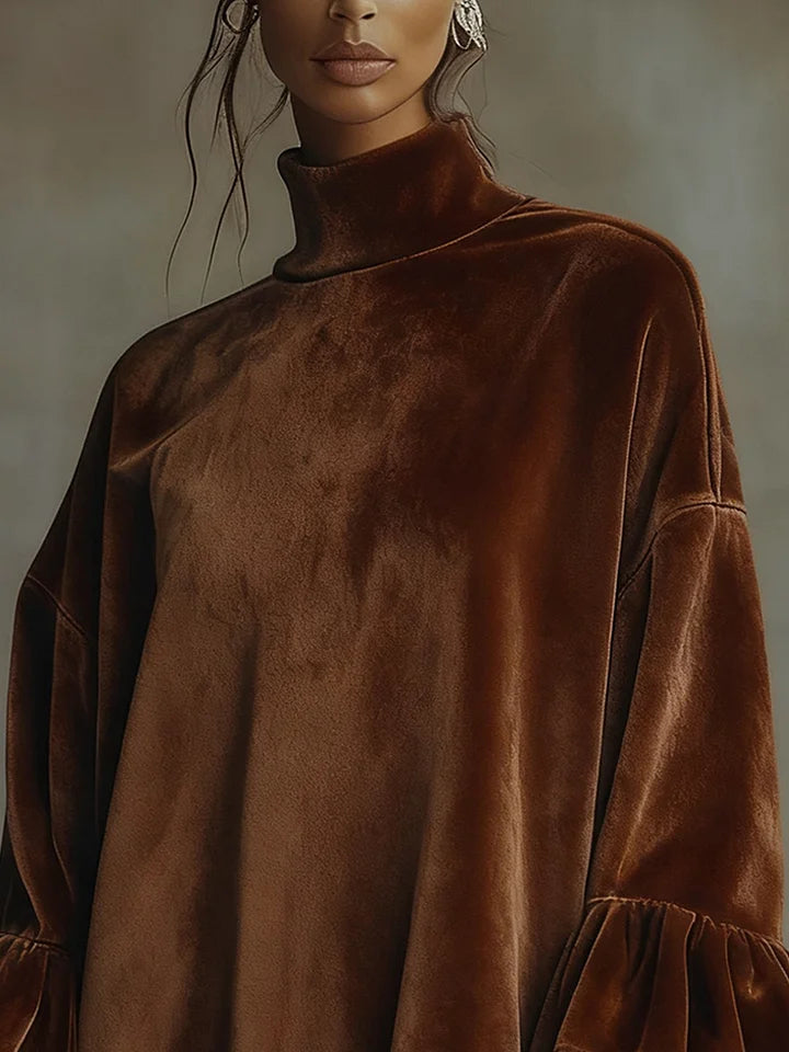 Luxurious Velvet Leopard Cuff Flounce Sleeve Mini Dress for Autumn Events