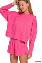 Zenana Scuba Long Sleeve Sweatshirts & Shorts Set
