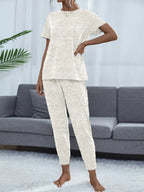 Round Neck Short Sleeve Top and Pants Lounge Set