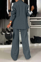 Chic Contrast Lapel Collar Buttoned Top and Pocketed Pants Two-Piece Set - 100% Polyester